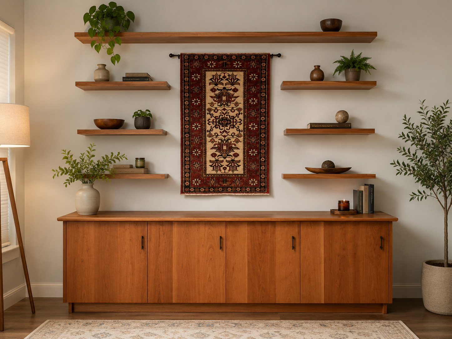 Credenza and Floating Shelves