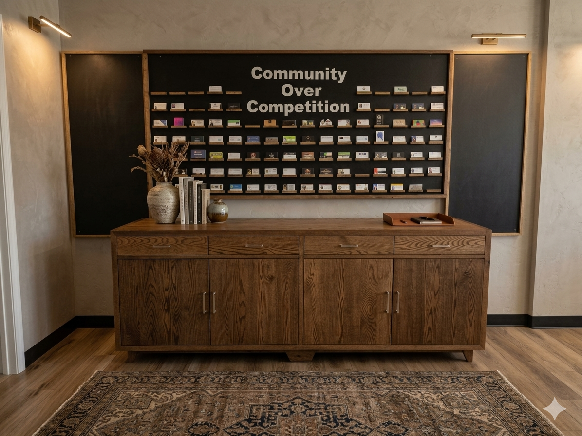 Oak Credenza and Business Card Display